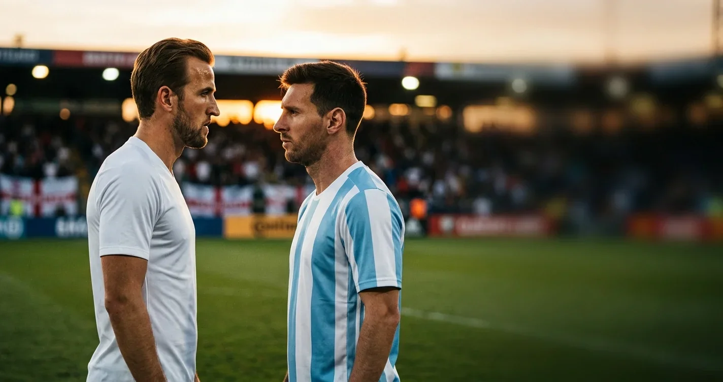 Symbolbild England Argentinien Halbfinale WM 2026 – Kane und Messi im Duell unter Flutlicht
