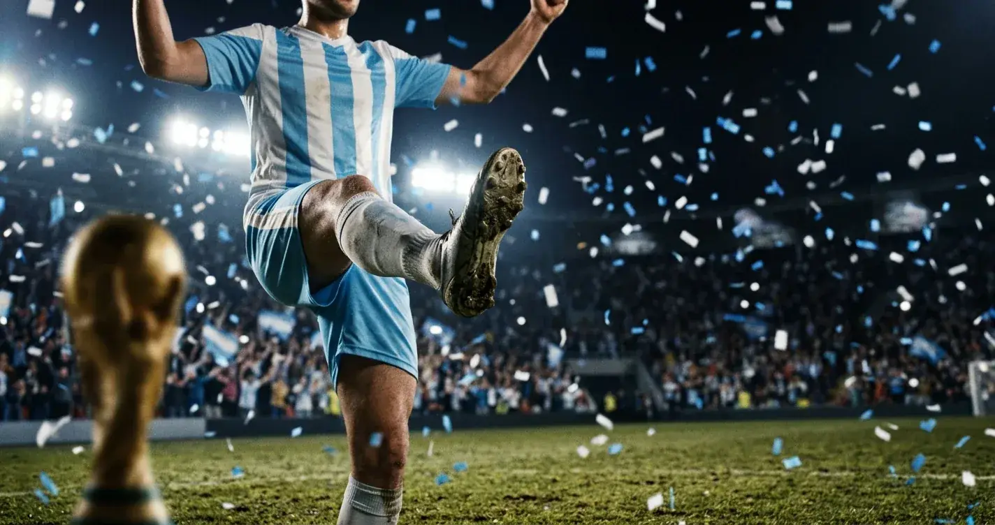 Symbolbild Lionel Messi Torschützenkönig WM 2026 – Jubel nach Tor unter Flutlicht