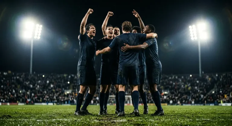 Außenseiter-Nationalmannschaft beim Torjubel auf dem Fußballfeld während eines WM-Spiels
