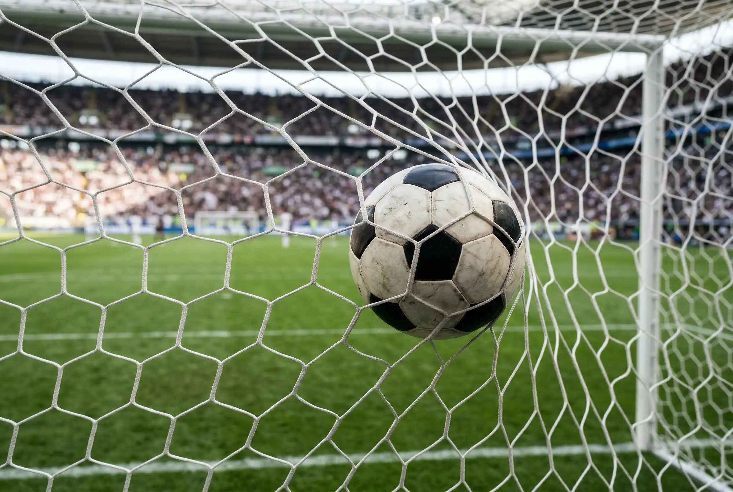 Fußball im Tornetz eines WM-Stadions nach einem Treffer für die Gruppe G Datenanalyse