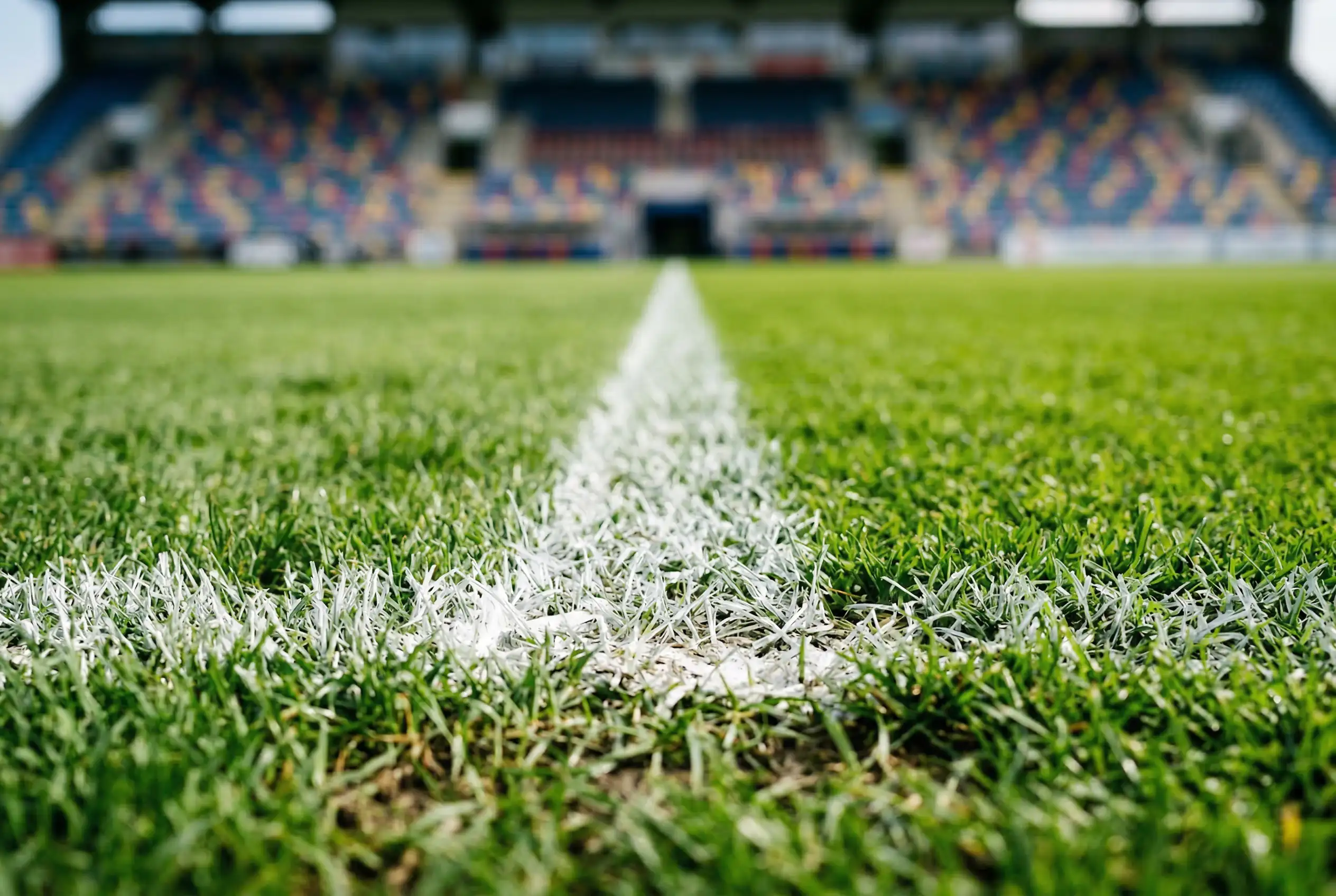Fußballrasen mit weißen Linienmarkierungen in einem großen WM-Stadion für die Gruppe H Analyse