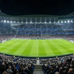 Beleuchtetes Fußballstadion bei Nacht mit Blick auf das Spielfeld für die WM 2026 Gruppe I Analyse