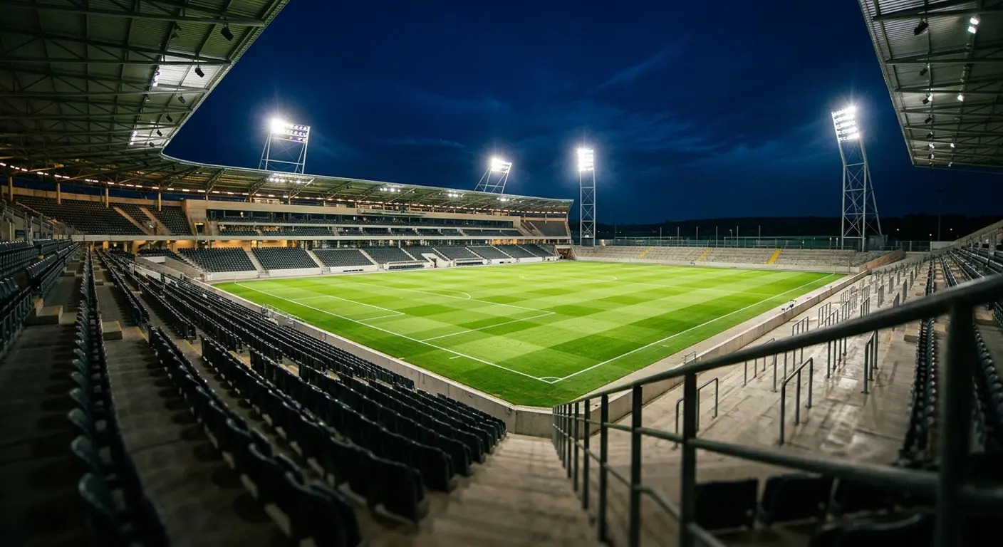 Nächtliches WM-Stadion mit Flutlicht und einem beleuchteten Spielfeld, Symbol für den letzten Sechzehntelfinal-Tag der WM 2026
